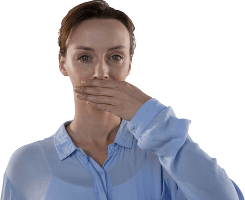 Surprised Businesswoman with Hand on Mouth on Transparent Background