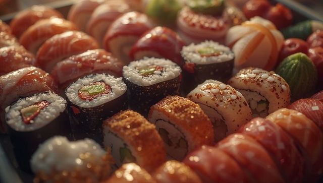 Exquisite Arrangement of Maki and Nigiri Sushi on Tray