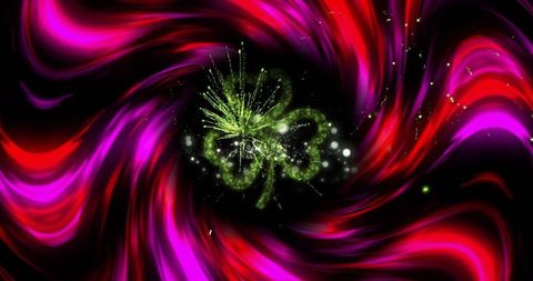 Neon Green Radiant Shamrock with Magenta Crimson Swirls