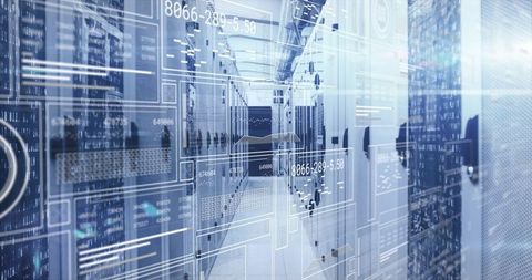 Futuristic Data Center with Digital Overlays and LED Lighting - Download Free Stock Images Pikwizard.com