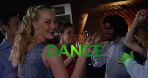 Friends celebrating new year with lively dance party