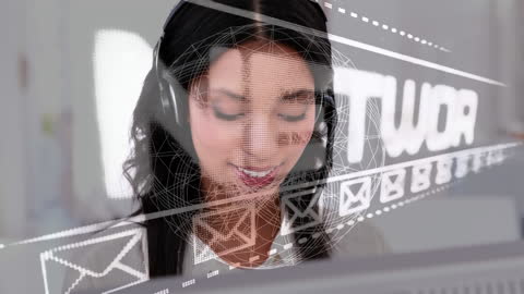 Businesswoman With Digital Network Interface Working