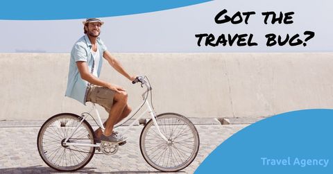 Cheerful Man Cycling Outdoors Promoting Wanderlust for Travel Agency - Download Free Stock Templates Pikwizard.com