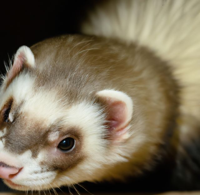 Close up of ferret on black background created using generative ai technology. Nature and animal concept, digitally generated image.