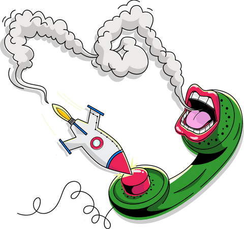 Surreal pop art with rocket and smokin lips on transparent background