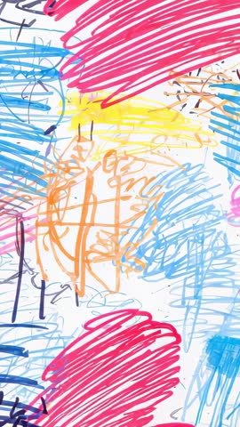 Vertical video capturing colorful marker scribbling creating energetic abstract art