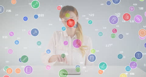 Businesswoman Engaged with Digital Network on Tablet