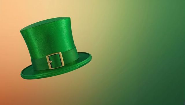 Floating Green Top Hat with Gold Buckle on Peach to Emerald Gradient Background