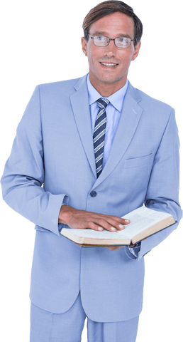 Confident Businessman in Suit Holding Open Book on Transparent Background - Download Free Stock Videos Pikwizard.com
