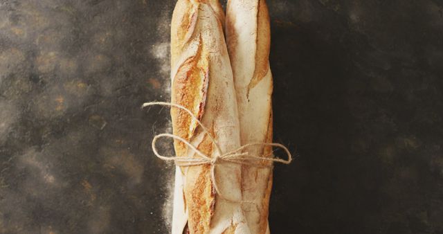 Two Freshly Baked Baguettes Tied with Twine - Download Free Stock Images Pikwizard.com