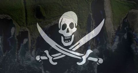 Pirate Flag Overlay on Coastal Aerial Map