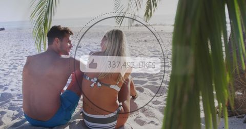 Couple Enjoying Romantic Beach Day with Social Media Icons - Download Free Stock Images Pikwizard.com
