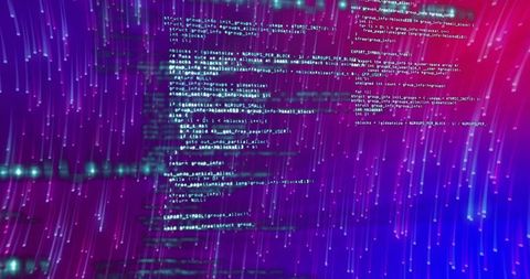 Innovative code streaming in cyber neon gradient foreground