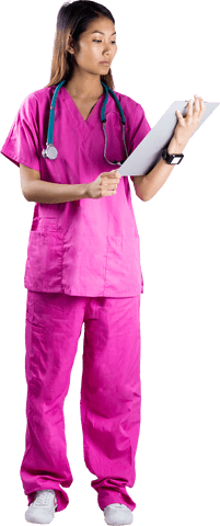 Asian Female Nurse in Pink Scrubs with Stethoscope Transparent - Download Free Stock Videos Pikwizard.com