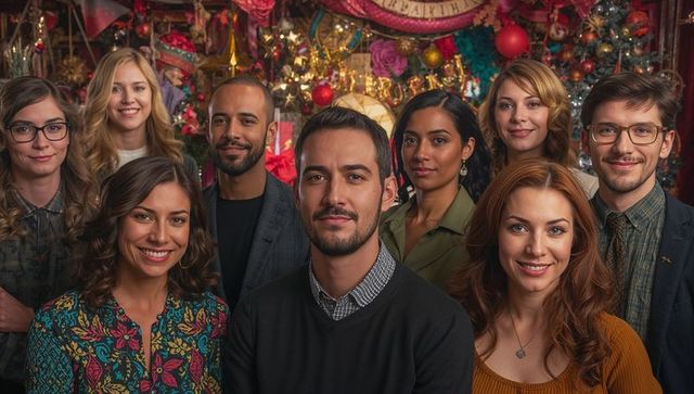 Corporate Team Celebrating Festive Season with Holiday Décor