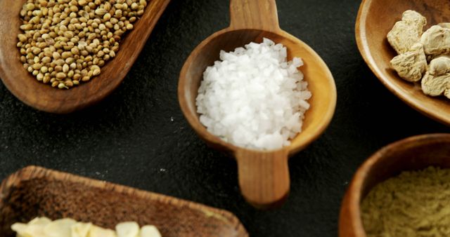 Array of Aromatic Spices and Seasonings in Wooden Bowls - Download Free Stock Images Pikwizard.com