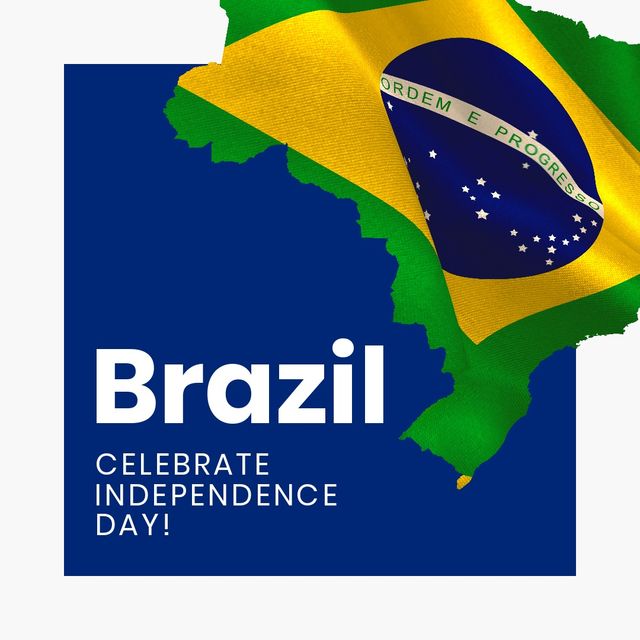 Illustration of brazil celebrate independence day text with flag, copy space. Vector, national flag, patriotism, celebration, freedom and identity concept.