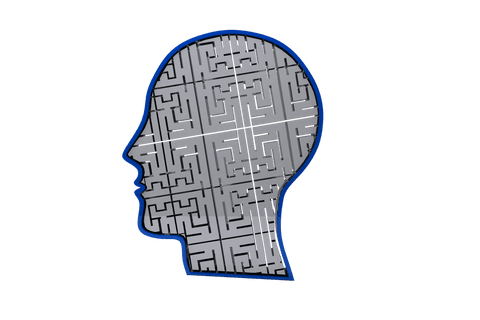 Digital labyrinth head silhouette on transparent background