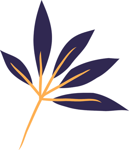 Transparent botanical elegance with purple leaflets and golden stem frond