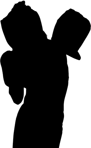 Silhouette of active woman leaping on transparent env background