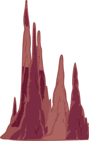 Red and Pink Rock Spires in Abstract Flat Design with Transparent Background