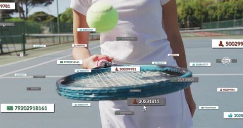 Woman Balancing Tennis Ball, High-Tech Fitness Concept