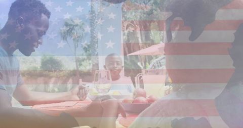 American Flag Overlay on African American Family Outdoor Meal - Download Free Stock Images Pikwizard.com