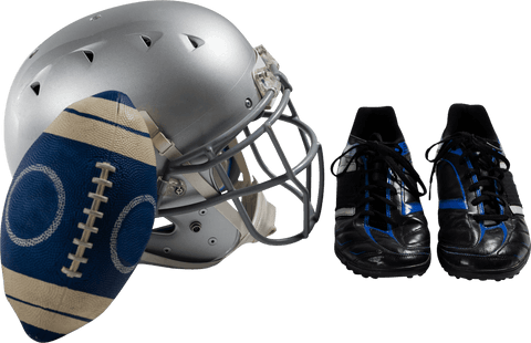 Transparent american football helmet, ball, and shoes for training