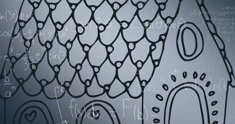 Math equations and house sketched on white background