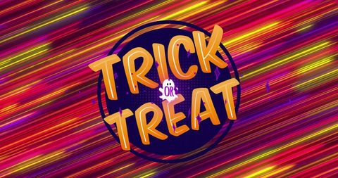 Vibrant Trick or Treat Sign with Neon Light Trails for Halloween