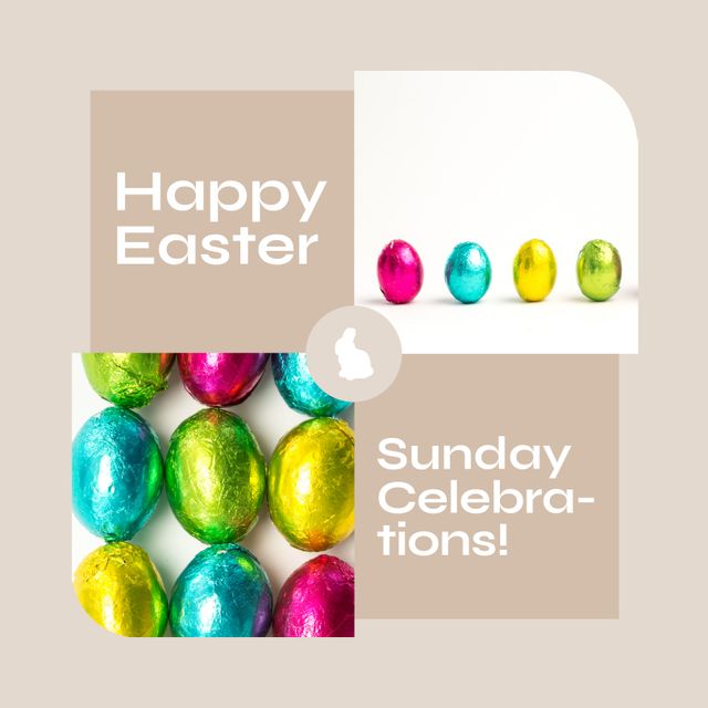 Colorful Easter Eggs with Happy Easter Sunday Text - Download Free Stock Templates Pikwizard.com