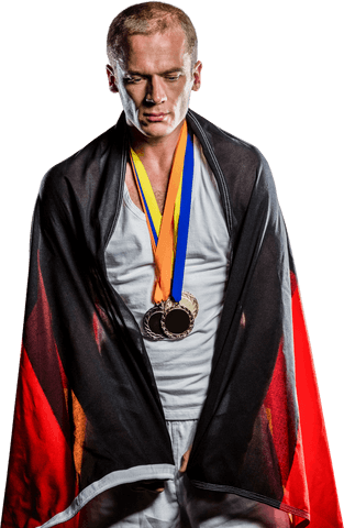 german athlete celebrating victory with flag and medals transparent background - Download Free Stock Videos Pikwizard.com