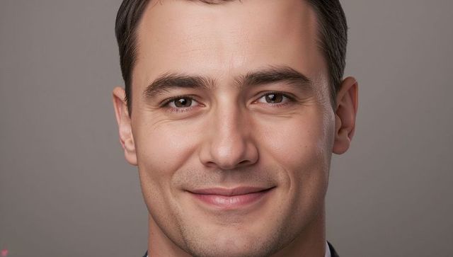 Confident smiling professional man in suit portrait for corporate profile and branding