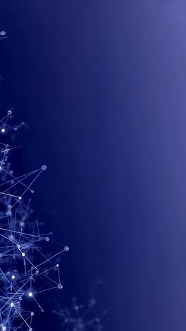Vertical video displaying pulsing network nodes and shifting lines on deep blue gradient