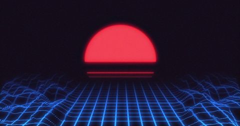 Red Glowing Globe and 3D Grid on Black Background