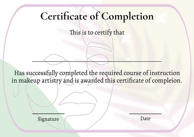 Certificate of Completion Template for Makeup Artistry Course - Download Free Stock Templates Pikwizard.com