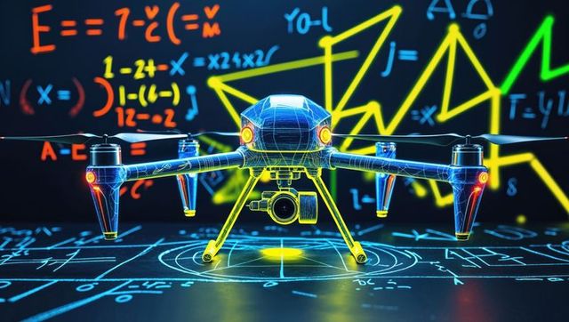 Futuristic drone with neon design in high-tech lab