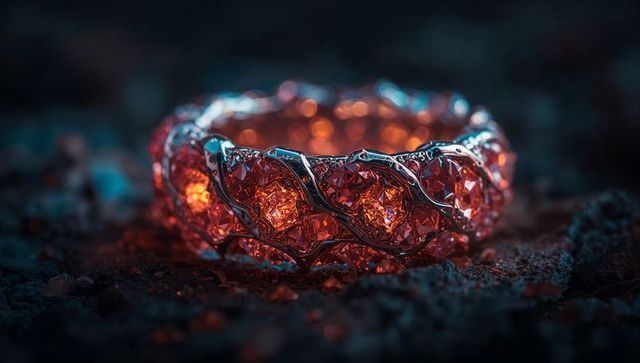 Exquisite silver lattice ring with fiery gemstones