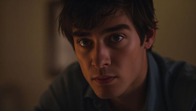 Intimate Low-Light Portrait of Teen Male Gazing with Hoop Earring and Collared Shirt