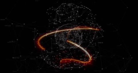Glowing Data Network Encircling Globe with Dynamic Binary Connections