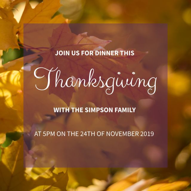 Elegant Thanksgiving Dinner Invitation with Autumn Leaves Background - Download Free Stock Templates Pikwizard.com