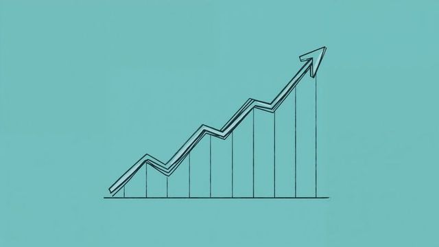 Upward trending bar and line graph on teal background