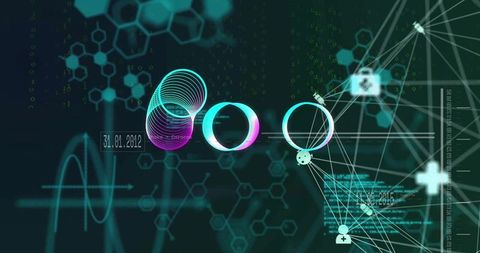 Holographic Data Rings Connecting Network Nodes on Futuristic Neon Interface