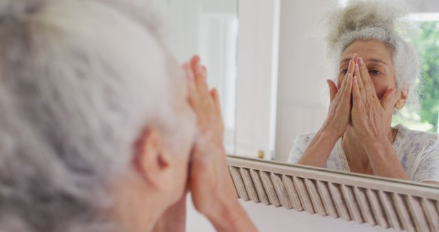 Elderly Woman Reflecting in Front of Mirror - Download Free Stock Images Pikwizard.com