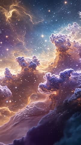 Vertical Nebula Clouds Swirling into Golden Flare Cinematic Space Video
