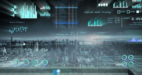 Futuristic Financial Data Processing with Skyline View - Download Free Stock Images Pikwizard.com
