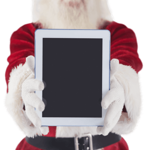 Santa Claus Presenting Tablet with Transparent Background