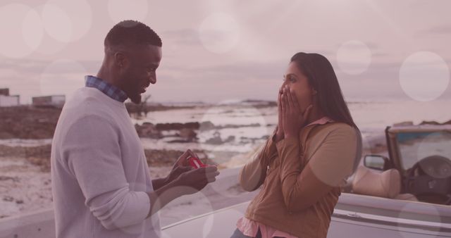 Romantic Proposal by Sea with Convertible - Download Free Stock Images Pikwizard.com