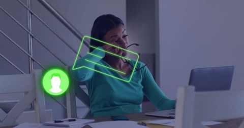 Woman rubbing eyes during remote work at home desk