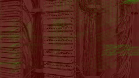 Medical Data Overaly with Tech Worker in Server Room Environment